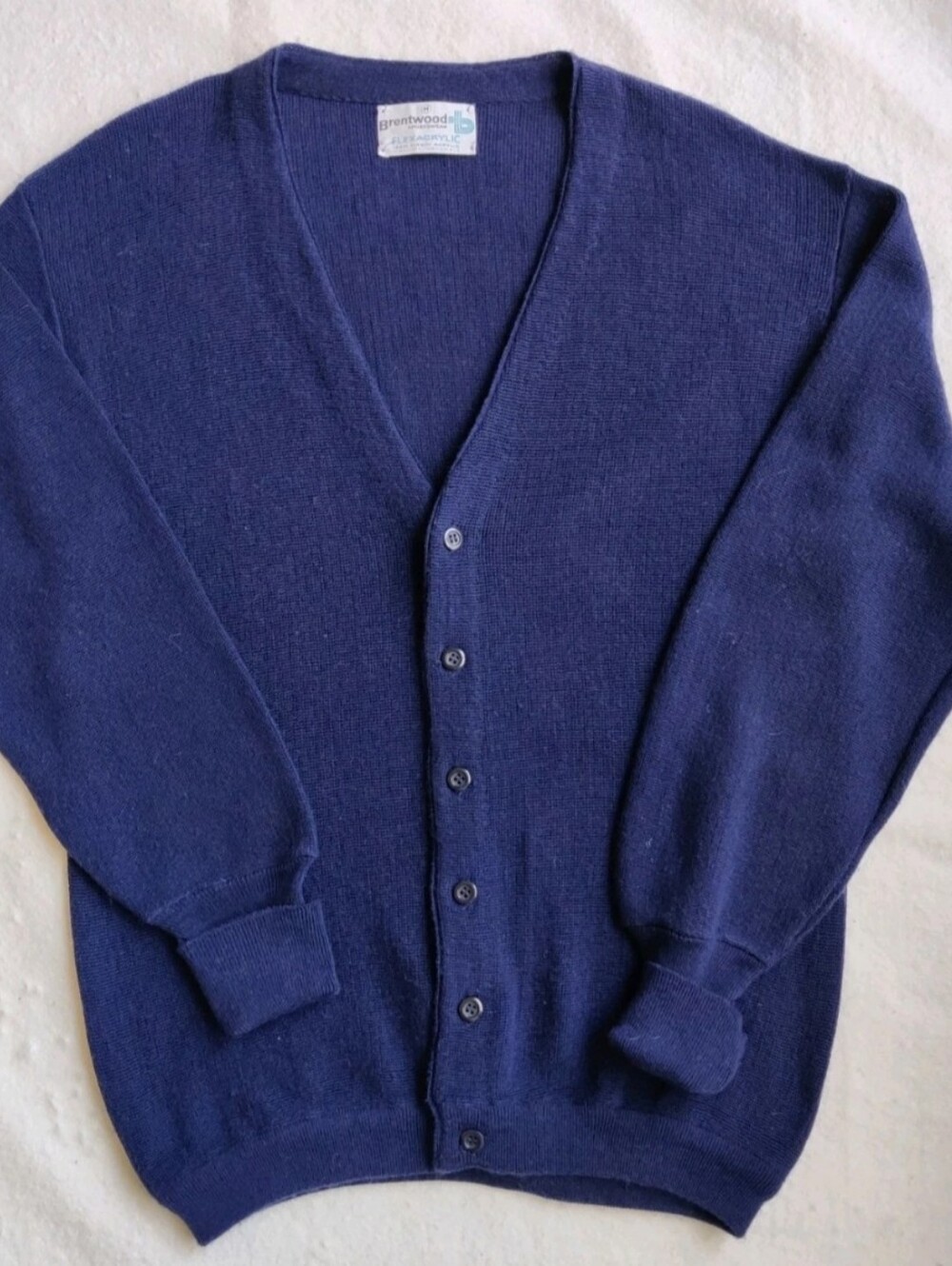 Vintage Men's Brentwood Button V-neck Cardigan Sweater Navy Grandpa-core